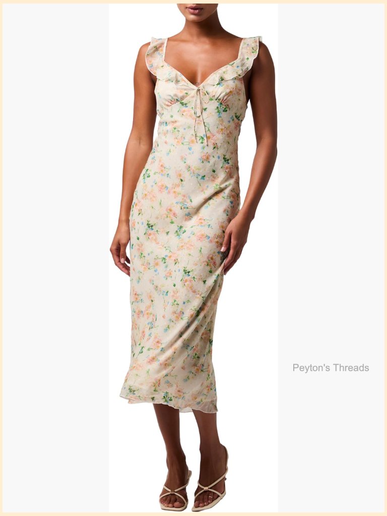 Ruffled Tie Front Sweetheart Midi Dress With Midi Length